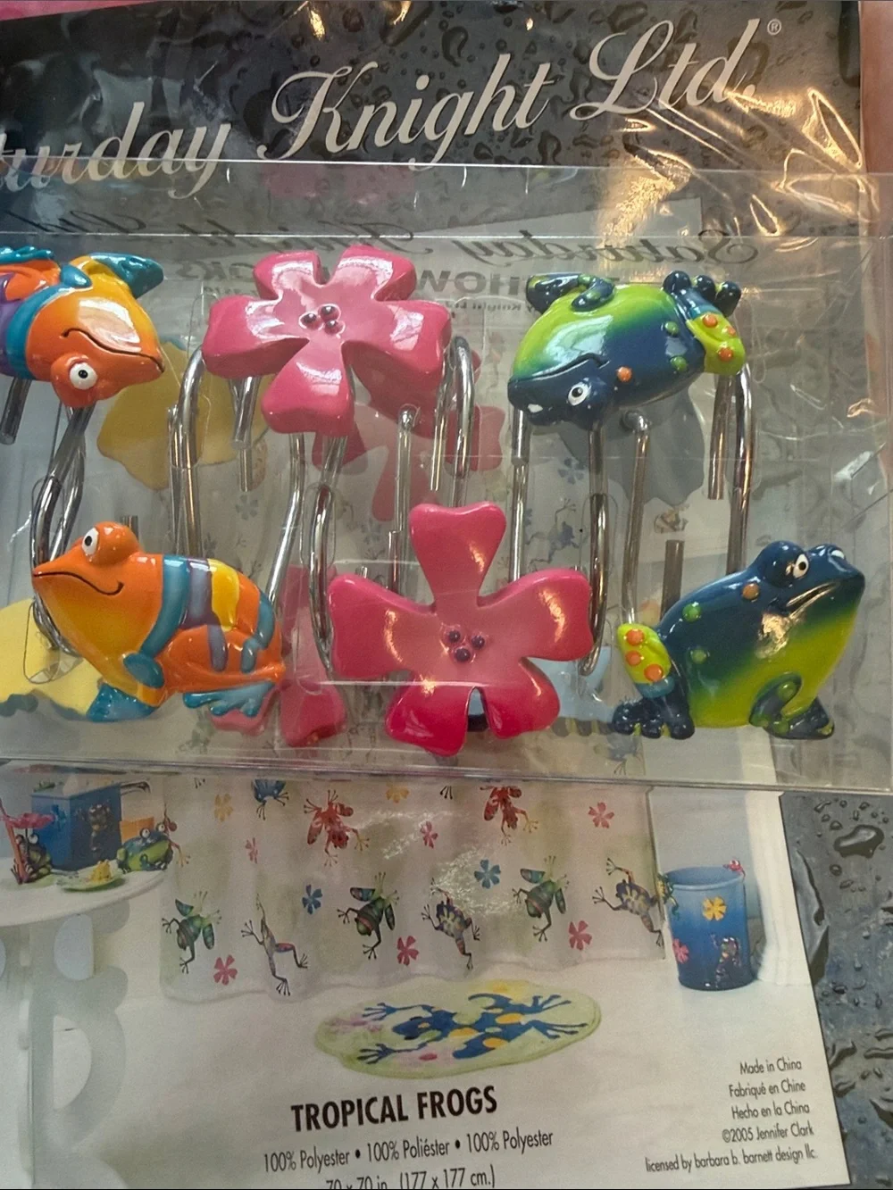 Y2K 2005 VINTAGE RARE TROPICAL FROGS BATH- Curtain, Rings and Frog Tumbler Set!